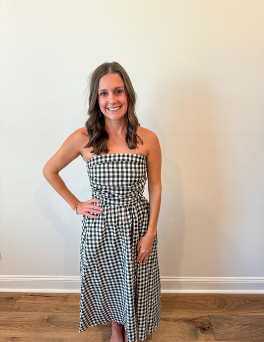 B&W Gingham Midi Dress