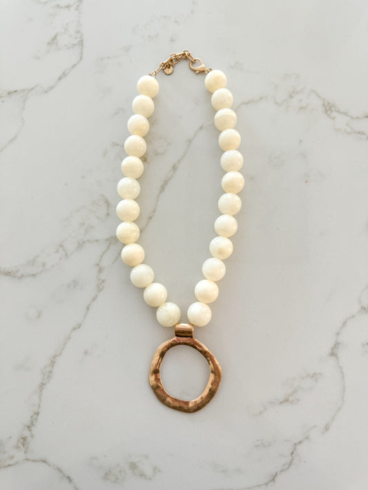 Ivory Beaded Necklace with Pendant