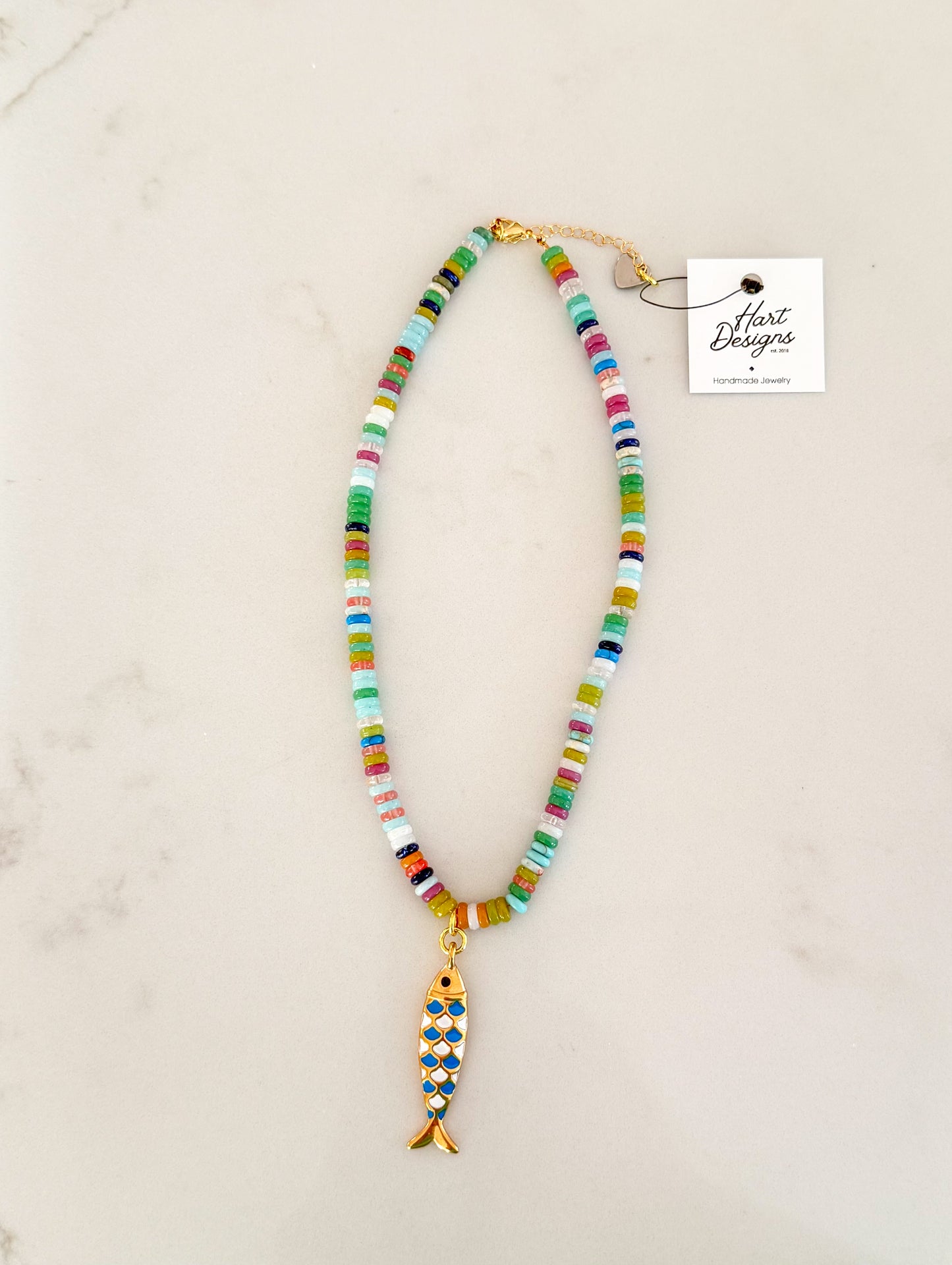 Multi Color Necklace with Blue Fish Pendant