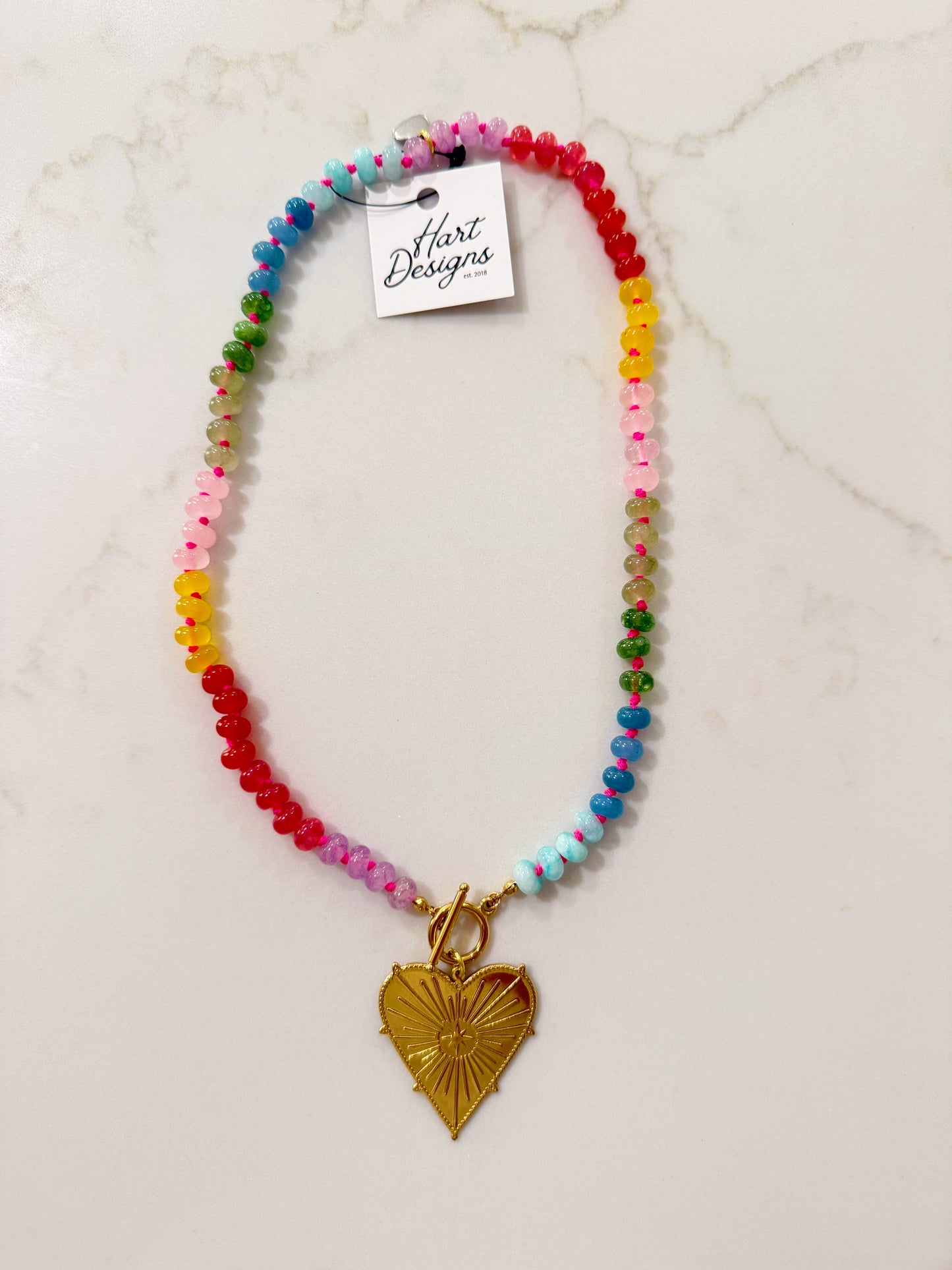Colorful Gold Heart Charm Necklace