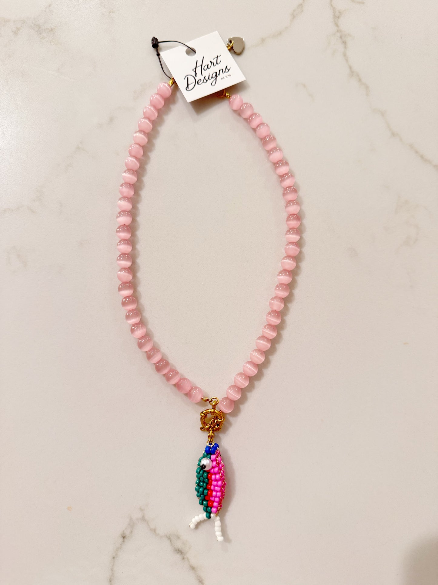 Light Pink Beaded Fish Necklace