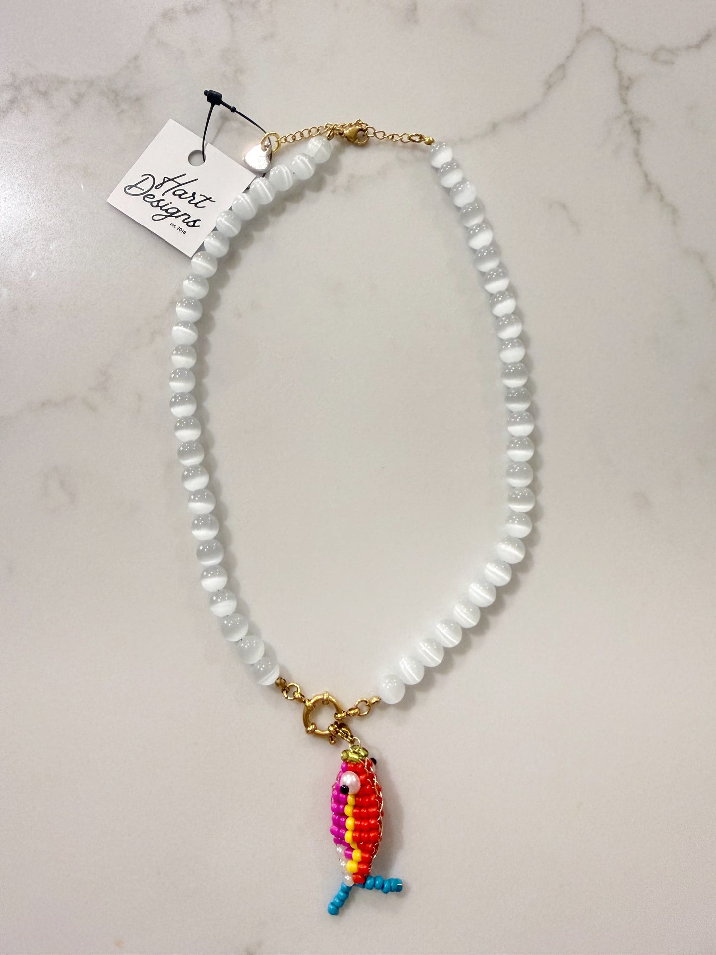 Clear Beaded Fish Necklace