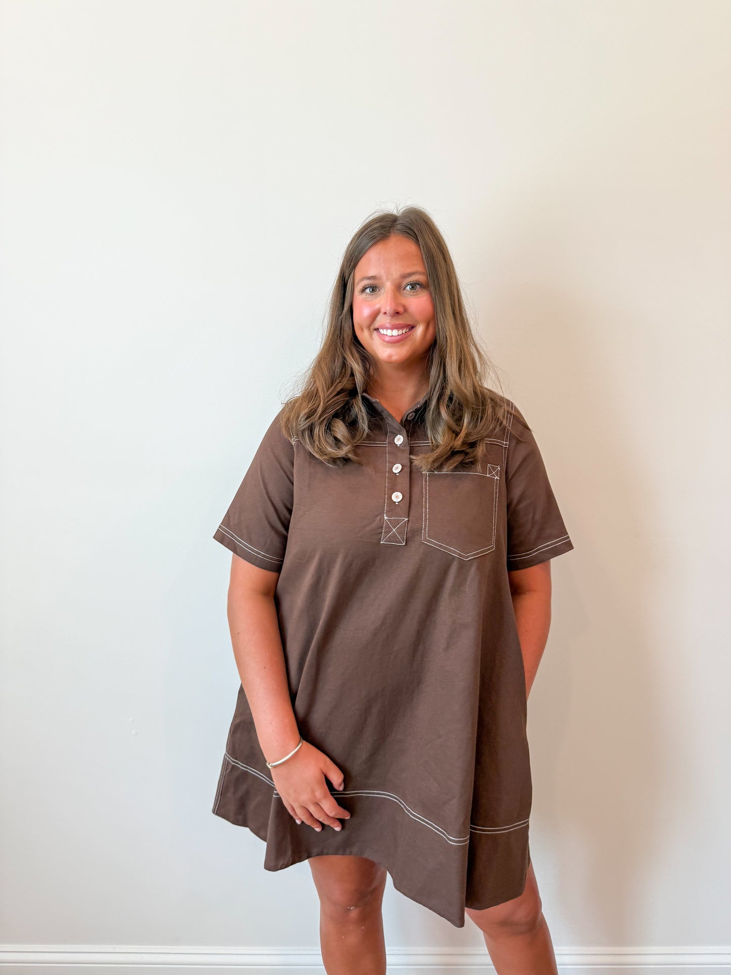 Chocolate Button Mini Swing Dress