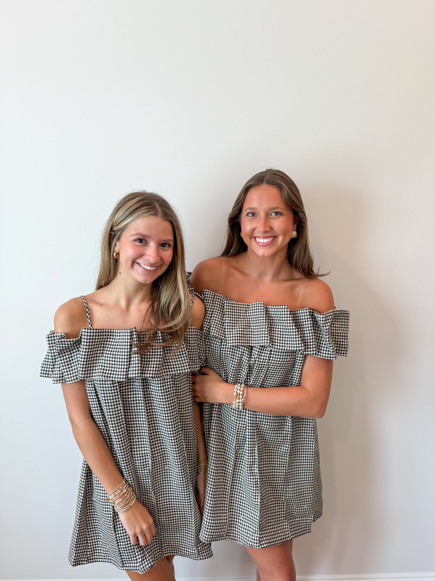 Sequin Houndstooth Pleated Dress