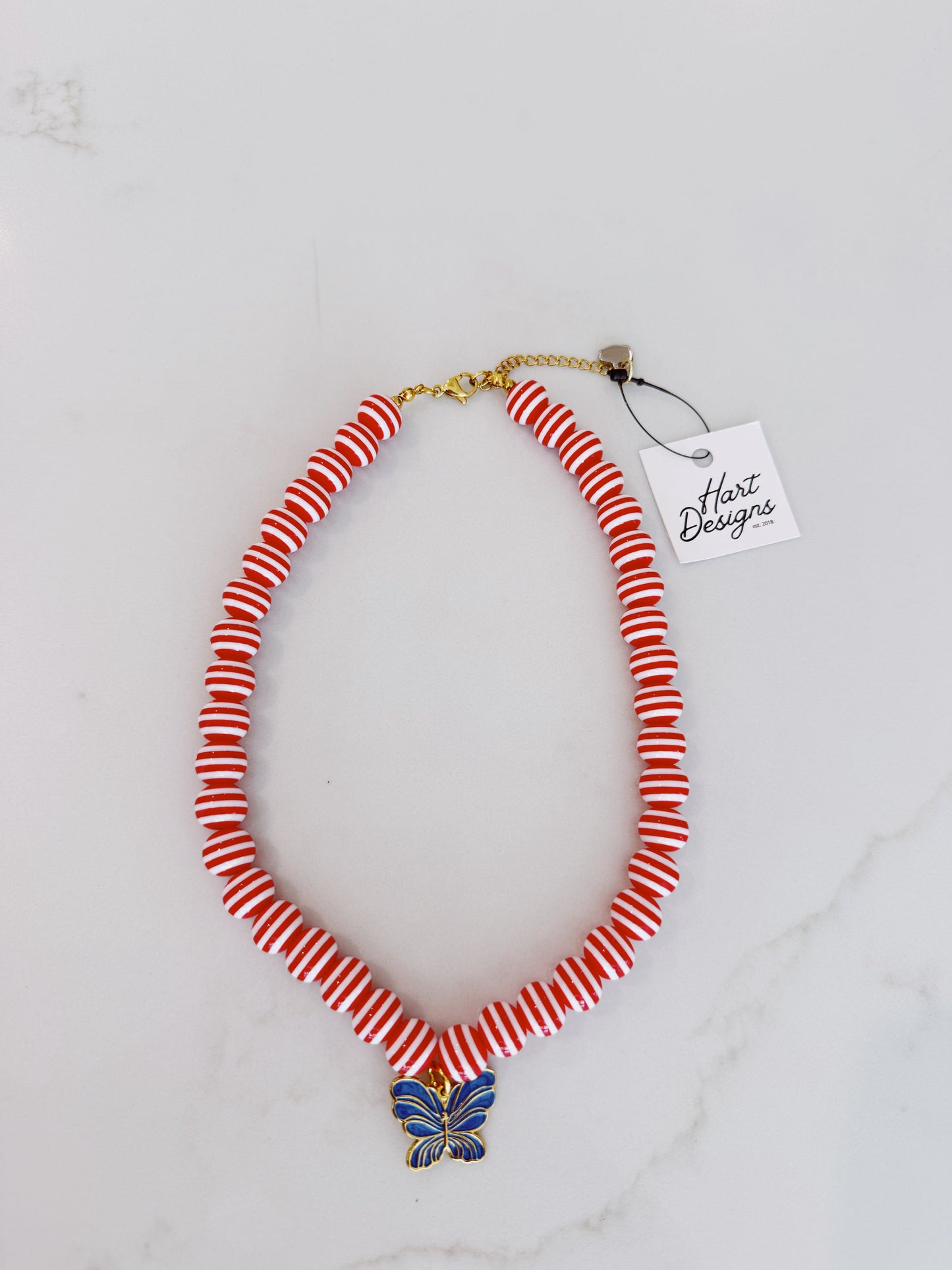 Red Stripe Butterfly Necklace