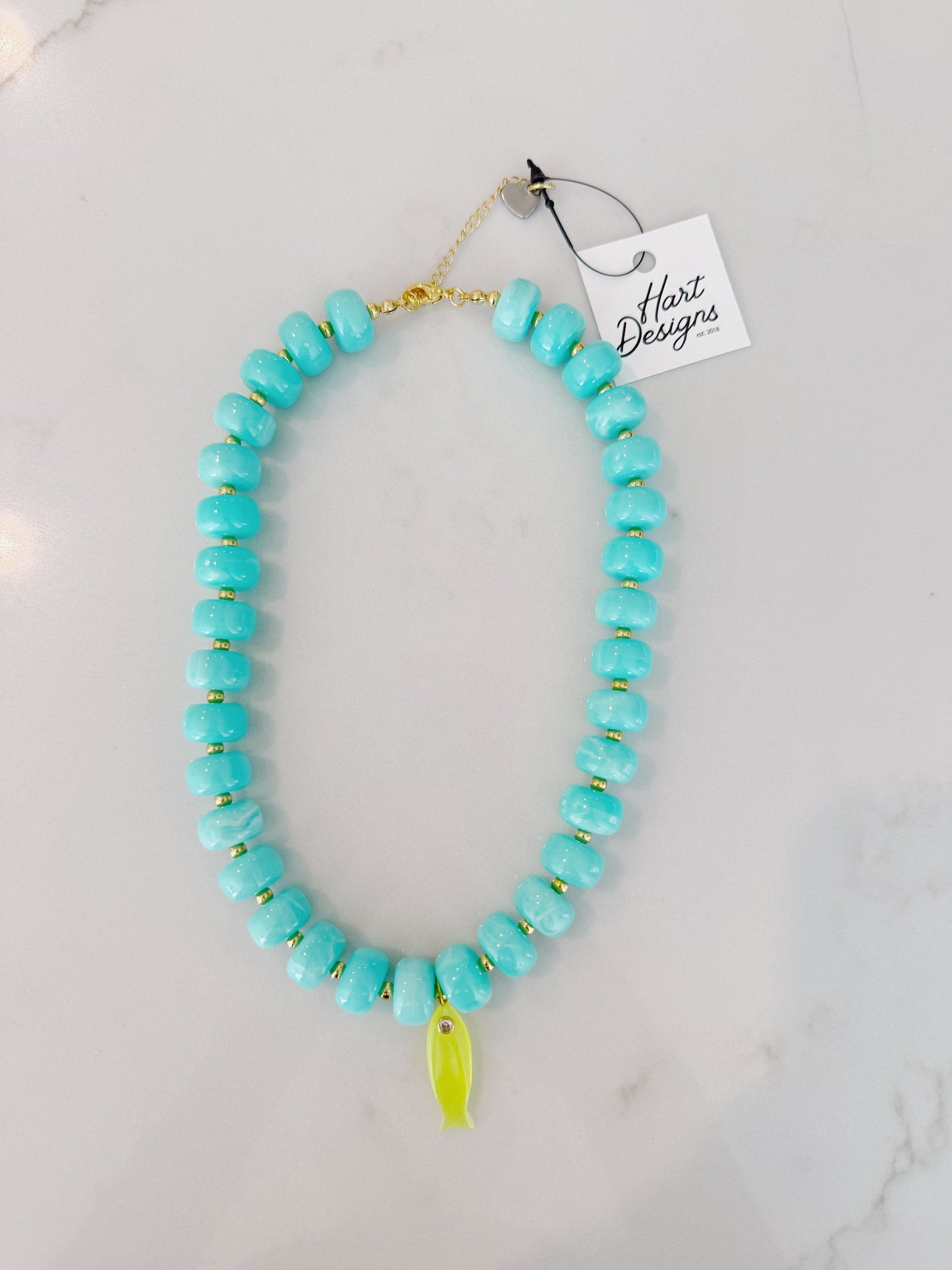 Turquoise & Lime Fish Necklace