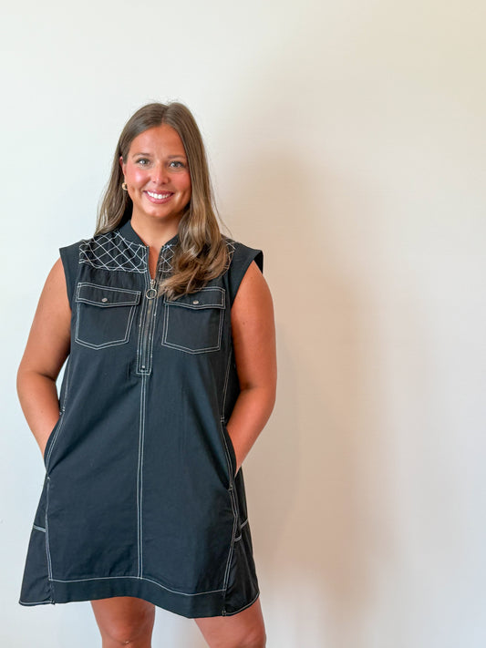 Black Cap Sleeve Mini Dress