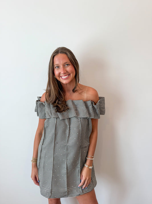 Sequin Houndstooth Pleated Dress