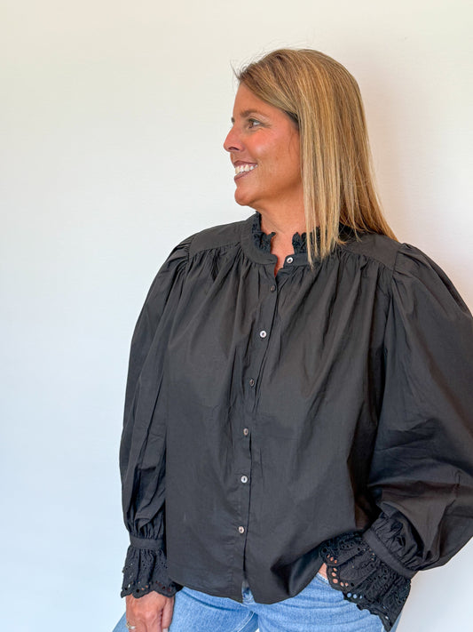 Black Lace Button Down