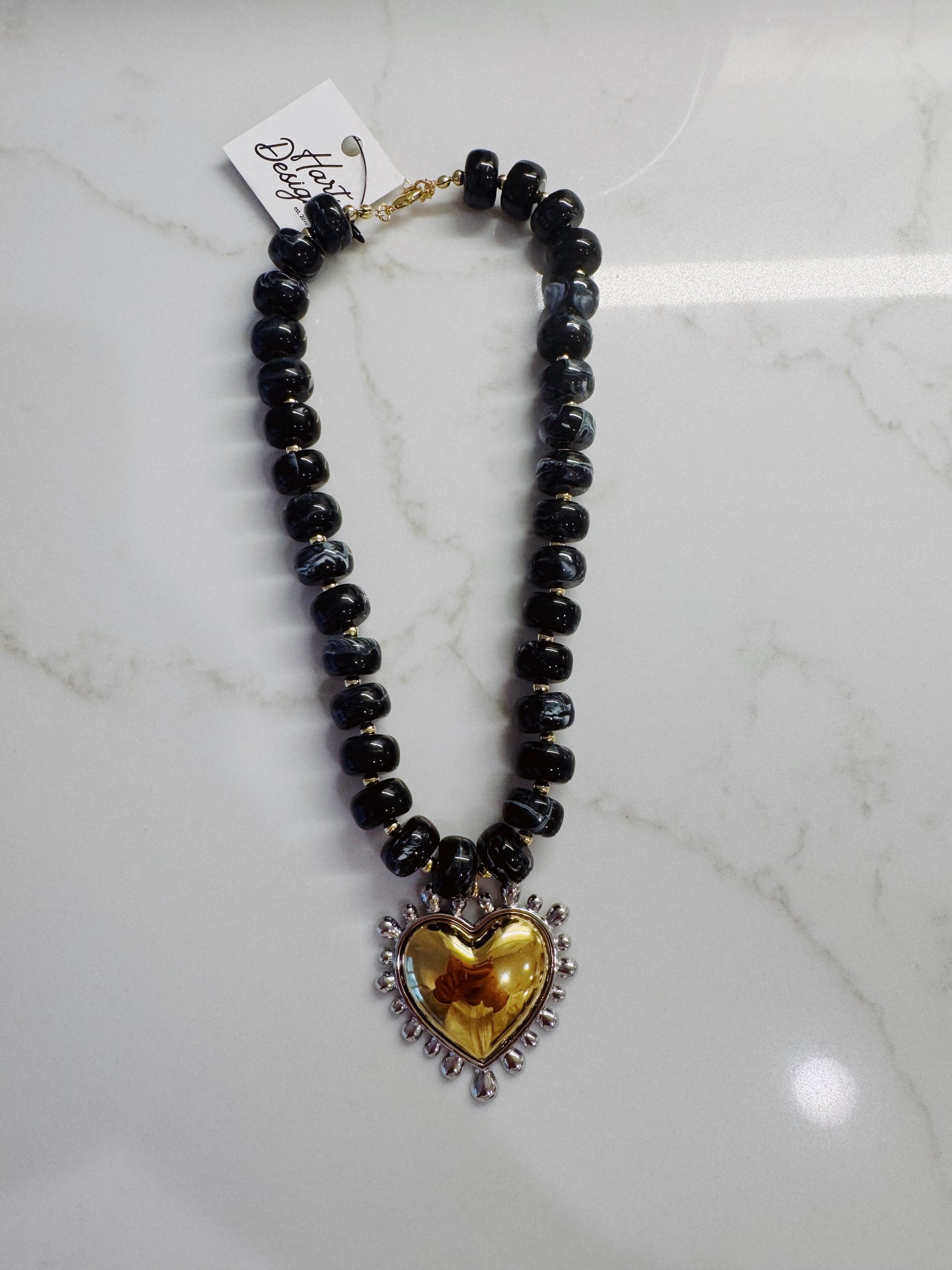 Marble Beaded Heart Necklace