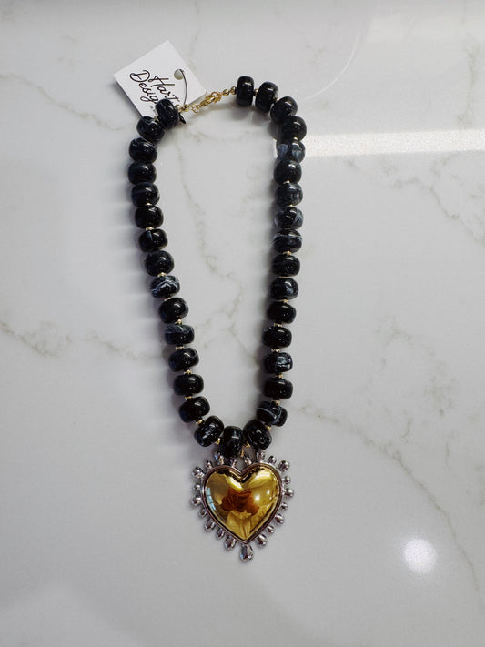 Marble Beaded Heart Necklace