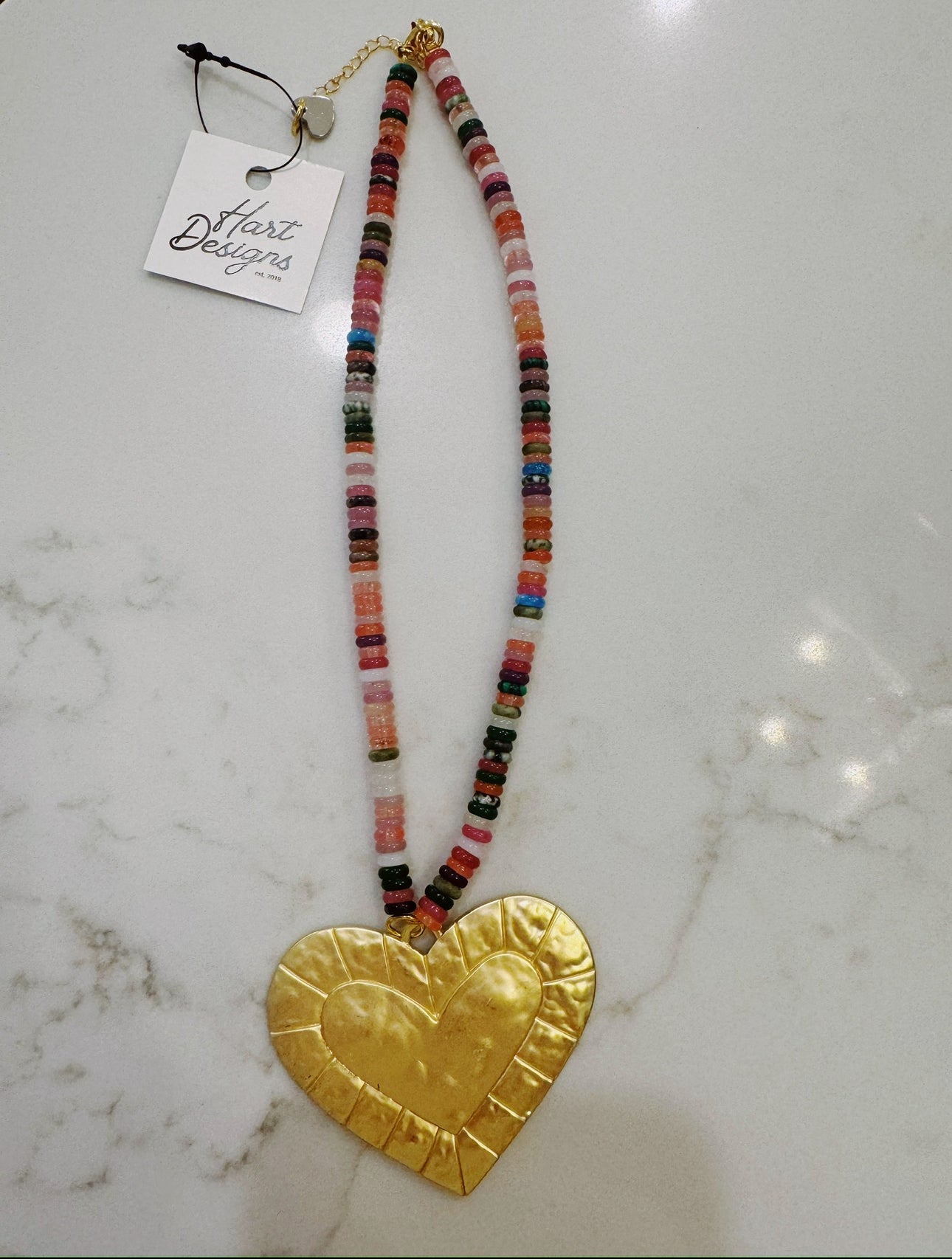 Gold Heart Pendant Bead Strand