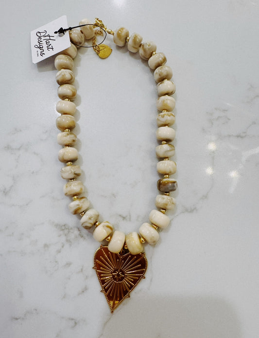 Cream+Tan Bead Necklace